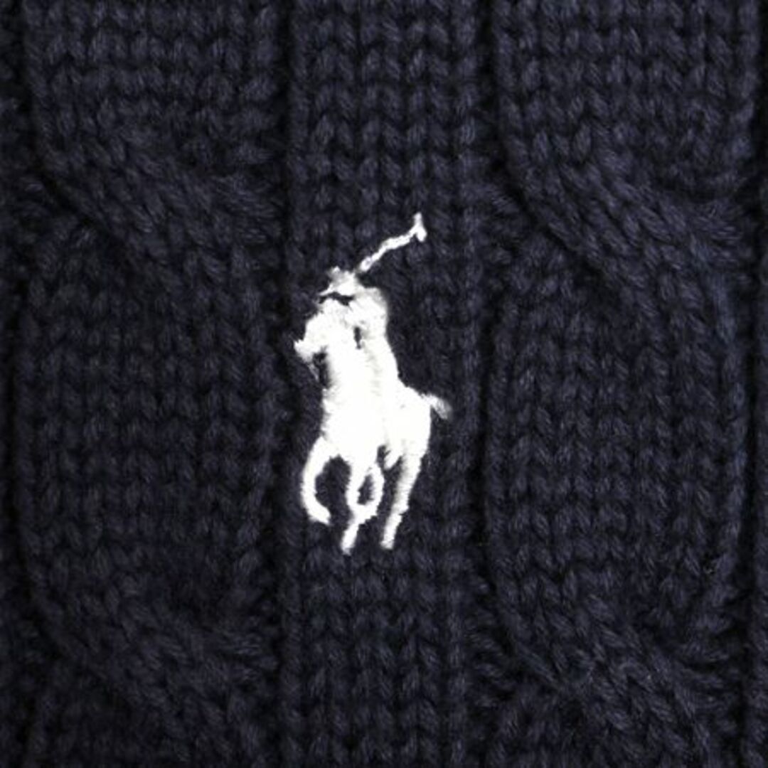 Ralph Lauren(ラルフローレン)のラルフローレン コットン ケーブル ニット セーター レディース XL 古着 ポロ 長袖ニット クルーネック ワンポイント ポニー刺繍 ネイビー レディースのトップス(ニット/セーター)の商品写真