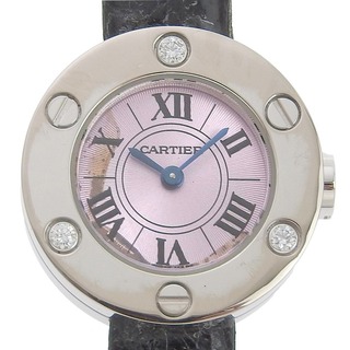 カルティエ(Cartier)の【CARTIER】カルティエ ラブウォッチ WE801231 K18ホワイトゴールド×クロコダイル×ダイヤモンド 黒 クオーツ レディース ピンク文字盤 腕時計(腕時計)