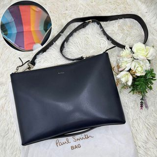 ポールスミス(Paul Smith)の美品 Paul Smith ショルダーバッグ 2WAY ネイビー A4可 レザー(ショルダーバッグ)