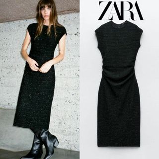 ザラ(ZARA)の32 ZARA シャイニーメタリックスレッドワンピース S(ロングワンピース/マキシワンピース)