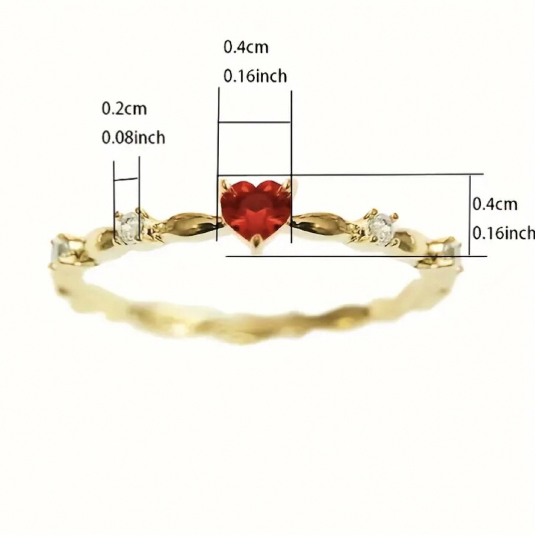 ゴールド ＆ レッド ハート 指輪 リング かわいい 9号 レディースのアクセサリー(リング(指輪))の商品写真