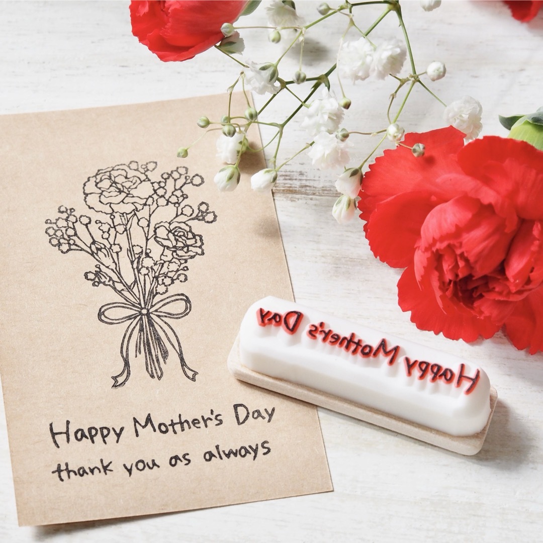 消しゴムはんこ♡Happy Mother's Day 手書き1行♡ ハンドメイドの文具/ステーショナリー(はんこ)の商品写真