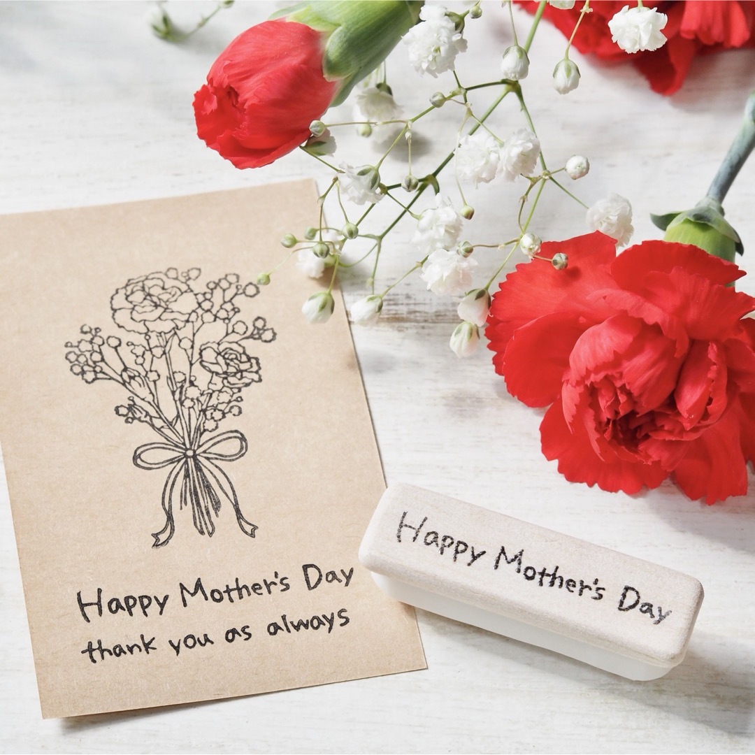 消しゴムはんこ♡Happy Mother's Day 手書き1行♡ ハンドメイドの文具/ステーショナリー(はんこ)の商品写真