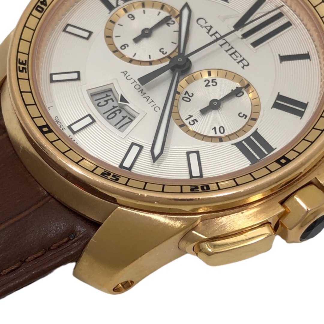 Cartier(カルティエ)の　カルティエ Cartier カリブル ドゥ カルティエ クロノグラフ  W7100044 シルバー文字盤 K18PG/レザーストラップ(社外) 自動巻き メンズ 腕時計 メンズの時計(その他)の商品写真