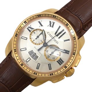 カルティエ(Cartier)の　カルティエ Cartier カリブル ドゥ カルティエ クロノグラフ  W7100044 シルバー文字盤 K18PG/レザーストラップ(社外) 自動巻き メンズ 腕時計(その他)