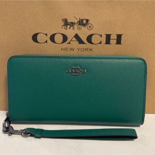 コーチ(COACH)の新品　コーチ　長財布　グリーン　ワンポイント　ラウンドファスナー　小銭入れ有(財布)