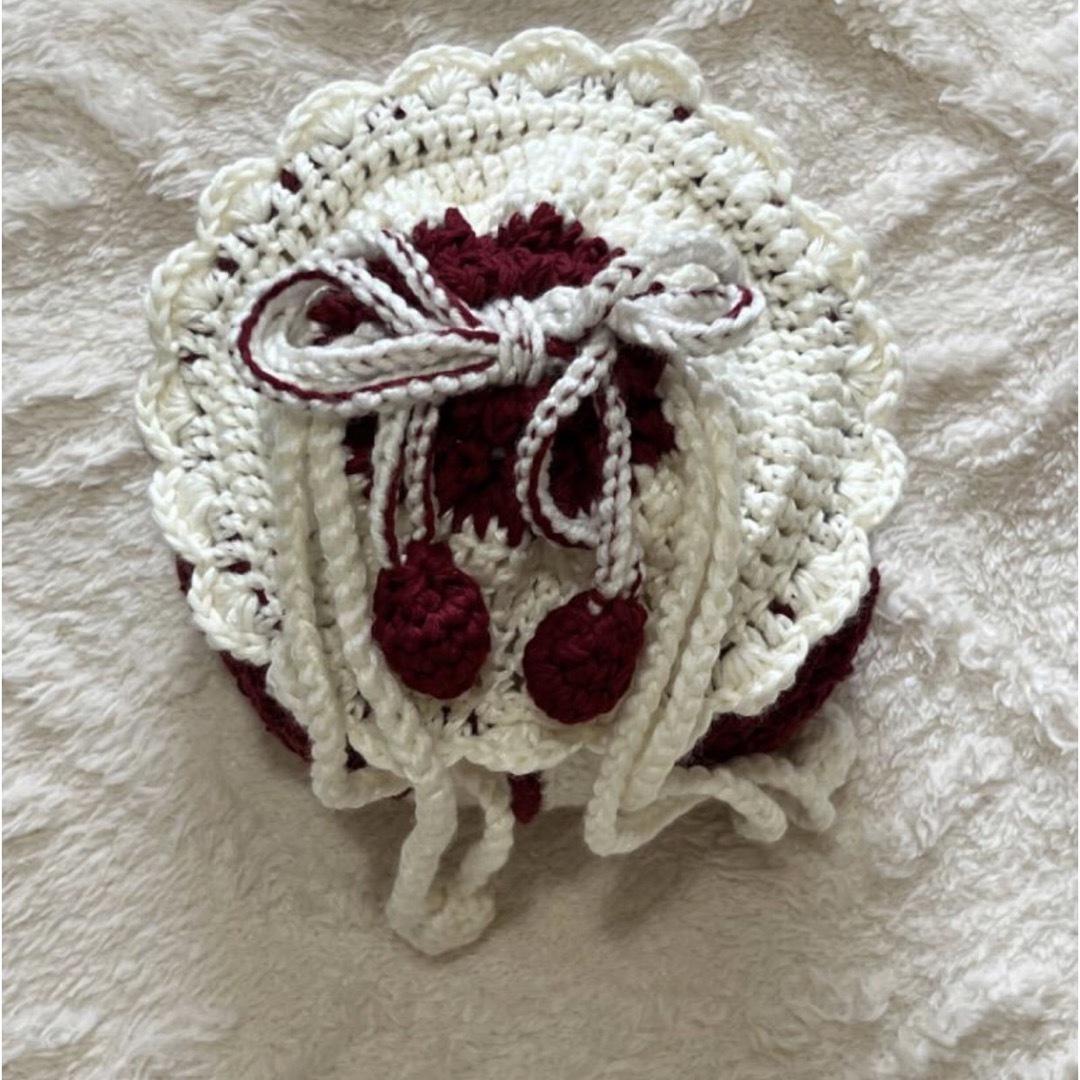 ハンドメイド かぎ編み ハート 巾着 ハンドメイドのファッション小物(バッグ)の商品写真