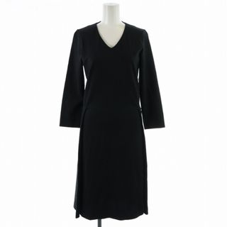 ジルサンダー(Jil Sander)のジルサンダー タックフレアワンピース ひざ丈 Vネック 長袖 34 XS 黒(ひざ丈ワンピース)