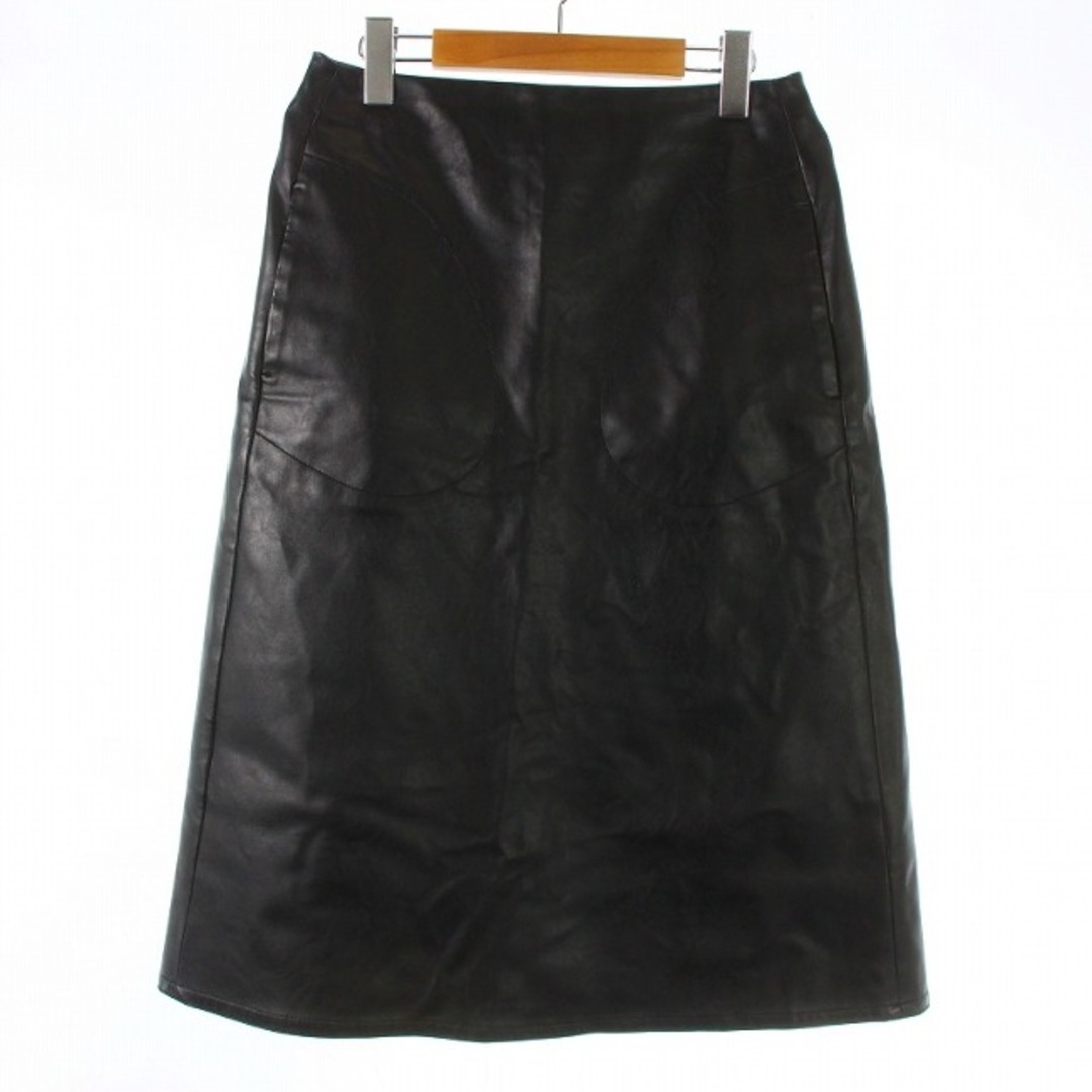 TOMORROWLAND(トゥモローランド)のトゥモローランド フェイクレザー トラペーズスカート ひざ丈 36 M 黒 レディースのスカート(ひざ丈スカート)の商品写真