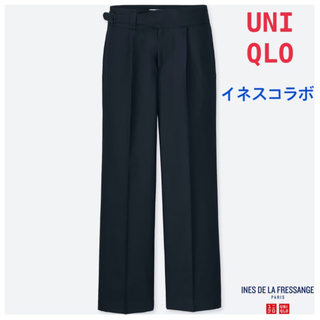 ユニクロ(UNIQLO)のUNIQLO【イネスコラボ】ウールブレンドワイドパンツ　紺色　ネイビー　58(カジュアルパンツ)