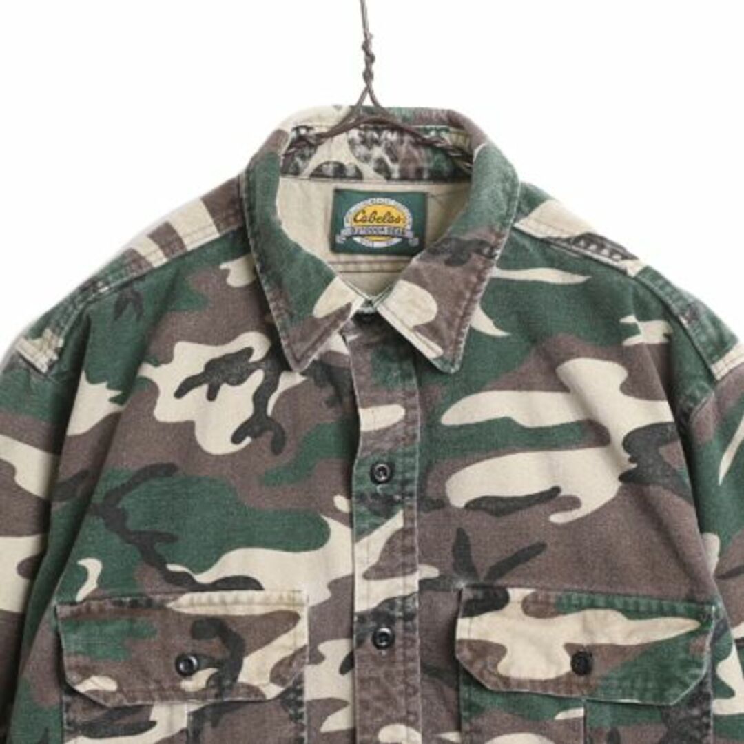 90s カベラス ウッドランド カモ シャモア クロス シャツ メンズ M 程/ 90年代 オールド Cabelas ネルシャツ フランネル アウトドア 迷彩 メンズのトップス(シャツ)の商品写真