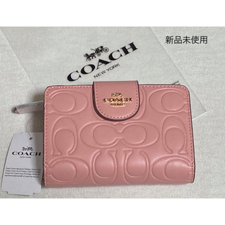 COACH - 新品　COACH コーチ　二つ折り財布　ピンク　シグネチャー