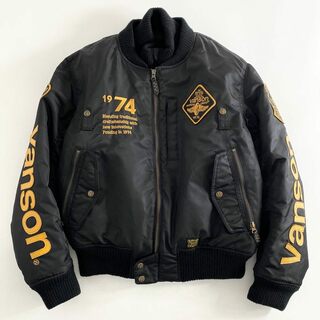 16c2 《美品》 VANSON バンソン MA-1 フライトジャケット 防水 防寒 M ブラック ナイロンジャケット 刺繍