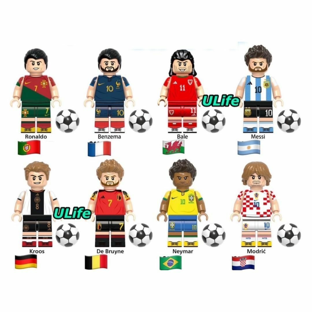 8体セットLEGO互換W杯カップサッカーAネイマール メッシ ロナウド ベンゼマ エンタメ/ホビーのフィギュア(スポーツ)の商品写真