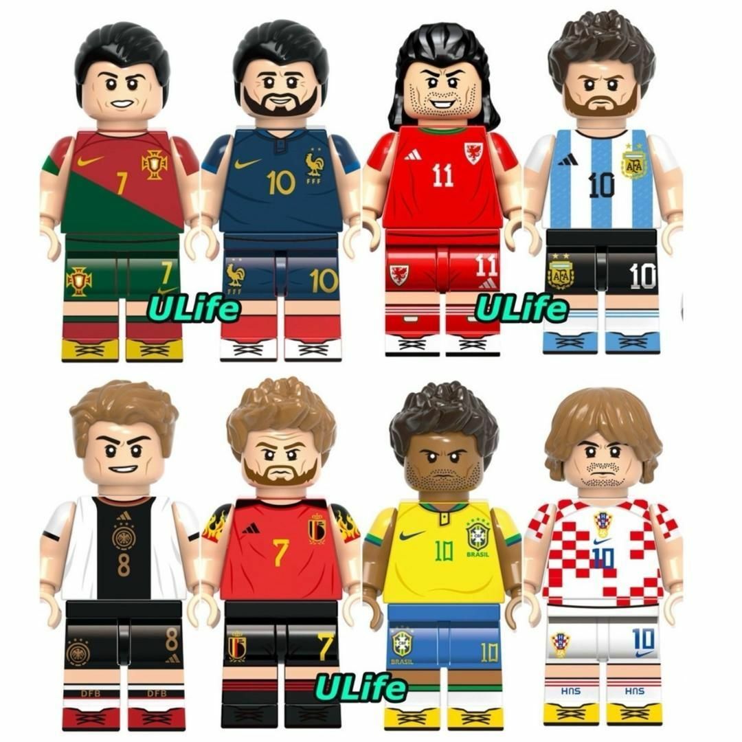 8体セットLEGO互換W杯カップサッカーAネイマール メッシ ロナウド ベンゼマ エンタメ/ホビーのフィギュア(スポーツ)の商品写真