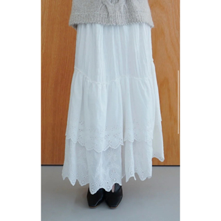 【Acka】cotton lace skirt（white）(ロングスカート)