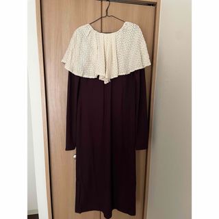 【Acka】crochet knit one-piece（dark brown）(ロングワンピース/マキシワンピース)