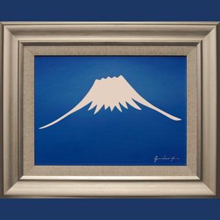 油絵イラスト▲『青い空に白い富士山』▲がんどうあつし絵画原画肉筆F4シルバー縁付(絵画/タペストリー)