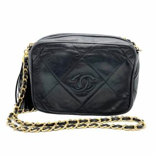 シャネル(CHANEL)のCHANEL シャネル フリンジ チェーンショルダーバッグ ラムスキン ブラック ポシェット ミニバッグ(ショルダーバッグ)