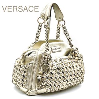 ヴェルサーチ(VERSACE)の【希少・極美品】ヴェルサーチ　メタリック　ゴールド　レザー　メドゥーサ　バッグ(ハンドバッグ)