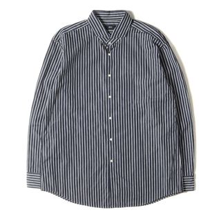 ヒューゴボス(HUGO BOSS)の美品 HUGO BOSS ヒューゴボス シャツ サイズ:46(18) ストライプ スリムフィット ホリゾンタルカラー 長袖シャツ ネイビー ホワイト 紺白 トップス カジュアルシャツ【メンズ】【中古】(シャツ)