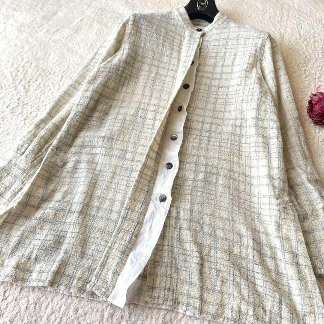 Khadi and Co ベスニールセン チェック柄ノーカラーシャツ M レディースのトップス(シャツ/ブラウス(長袖/七分))の商品写真