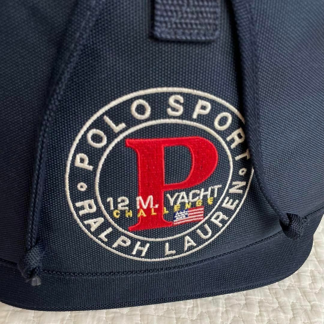 POLO RALPH LAUREN(ポロラルフローレン)の美品 90s POLO SPORTS ポロスポ リュック ロゴ刺繍 ネイビー メンズのバッグ(バッグパック/リュック)の商品写真