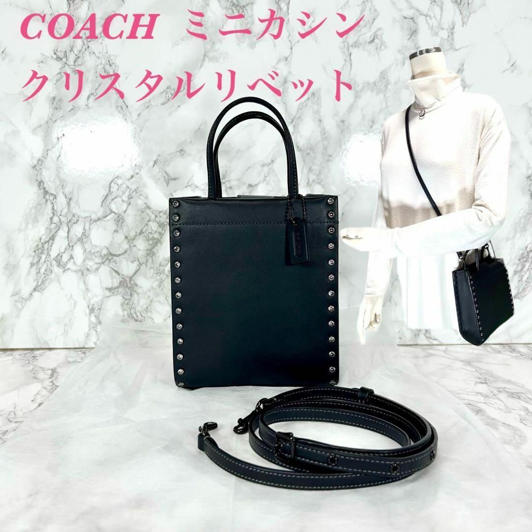 COACH - 【極美品】COACH ミニカシン クリスタルリベット レザー