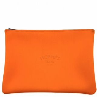 エルメス(Hermes)の【SALE】HERMES エルメス ポーチ トゥルースフラット ネオバンGM フラットポーチ BAIN トラベル 旅行 スポーツ   ポリアミド  エラスタン  オレンジ ブラック金具 レディース 美品【中古品】(ポーチ)