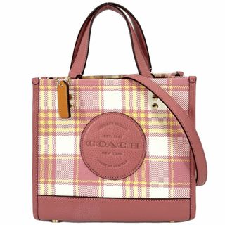 コーチ(COACH)の【在庫一掃】COACH コーチ 2WAY デンプシートート22ウィズガーデンプラッドプリントアンドコーチパッチ ハンドバッグ ショルダーバッグ 肩掛け 斜め掛け トートバッグ 鞄 かばん C8198 レザー  ジャガード   ピンク ゴールド金具 レディース 美品【中古品】(ショルダーバッグ)