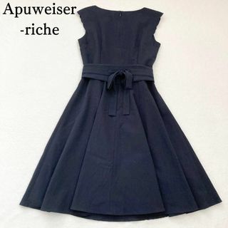 アプワイザーリッシェ(Apuweiser-riche)の美品✨ アプワイザーリッシェ ノースリーブフレアワンピース ネイビー M(ひざ丈ワンピース)