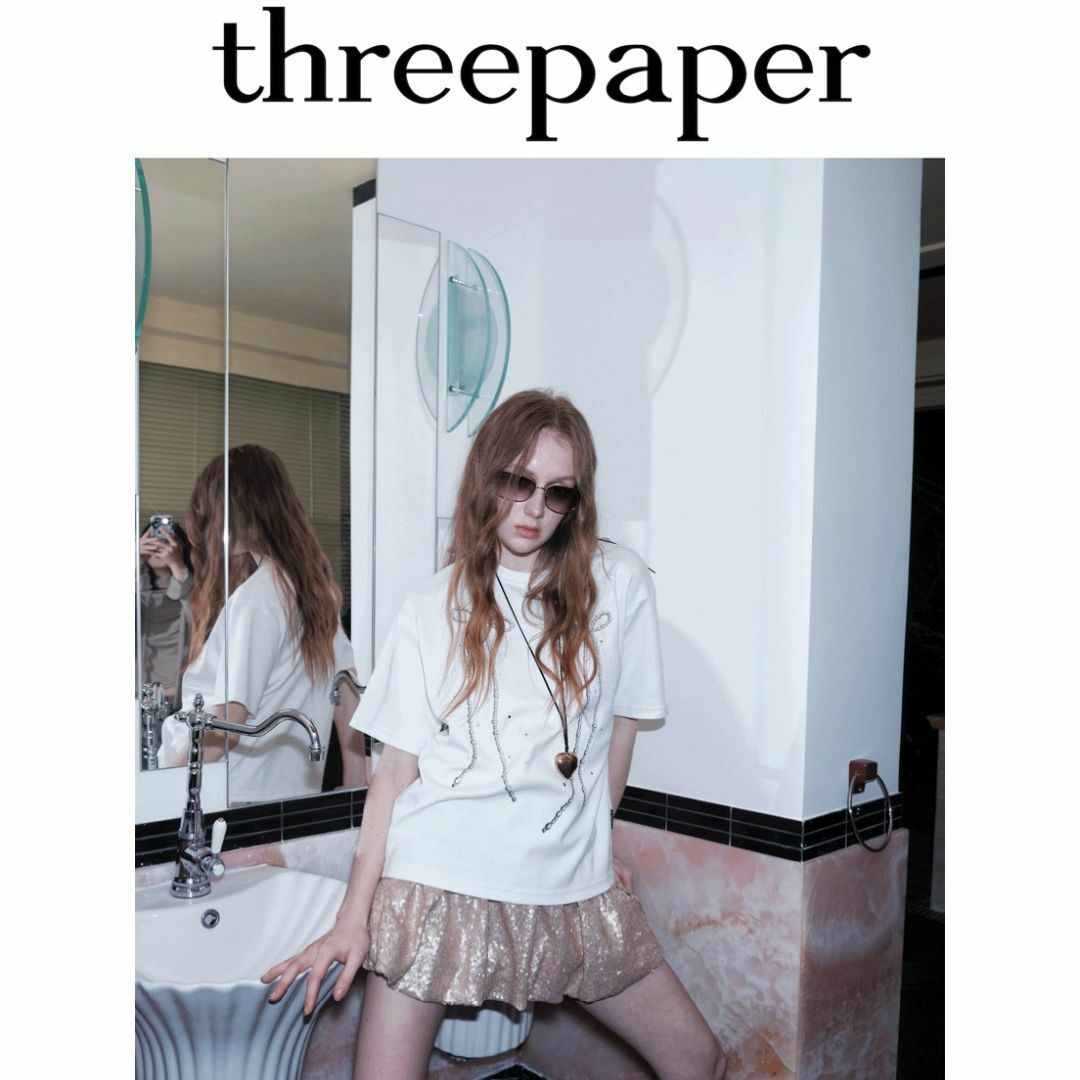 threepaper Tシャツ パールリボンプリント ビッグ ミニ レディースのトップス(Tシャツ(半袖/袖なし))の商品写真