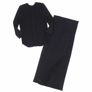 プリーツプリーズイッセイミヤケ(PLEATS PLEASE ISSEY MIYAKE)の美品 プリーツプリーズ イッセイミヤケ PLEATS PLEASE セットアップ シャツ ブラウス スカート プリーツ レディース 3(L相当) ブラック(スーツ)