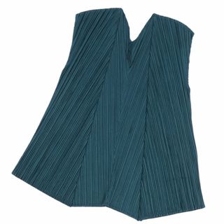 プリーツプリーズイッセイミヤケ(PLEATS PLEASE ISSEY MIYAKE)の美品 プリーツプリーズ イッセイミヤケ PLEATS PLEASE シャツ ブラウス ノースリーブ プリーツ トップス レディース 4(XL相当) ピーコックグリーン(シャツ/ブラウス(半袖/袖なし))