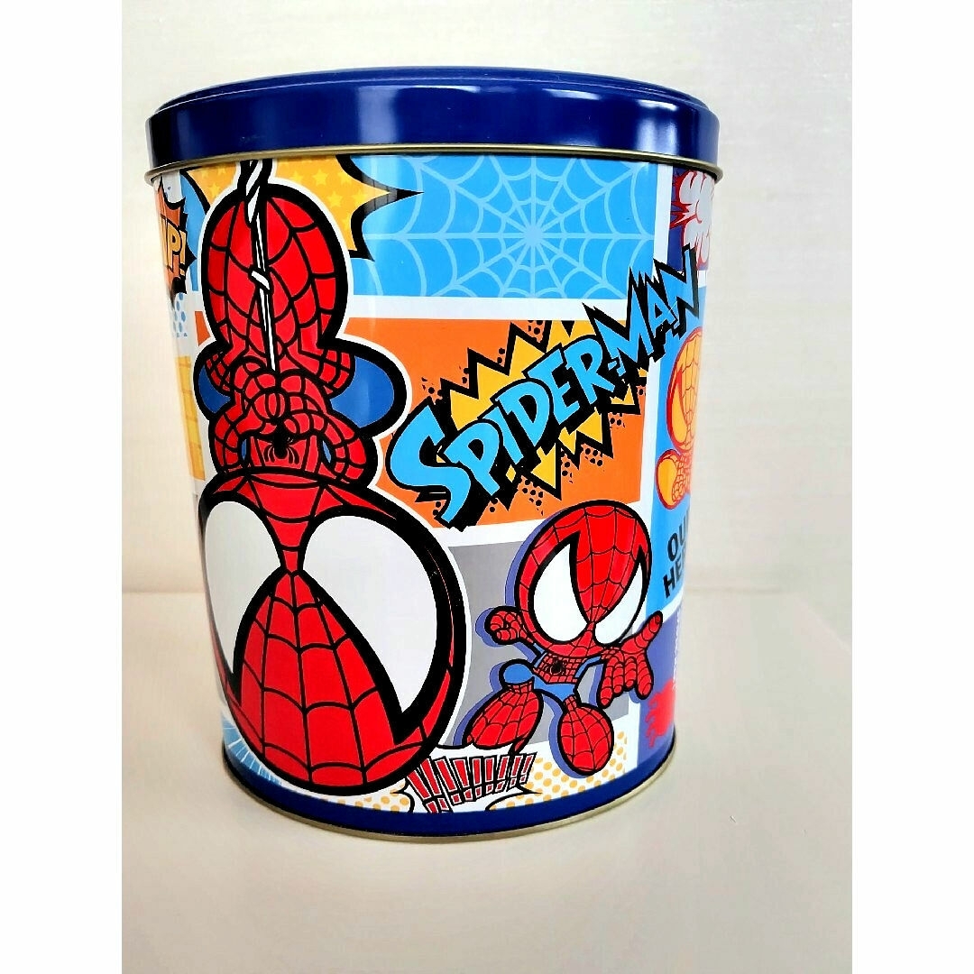 USJ(ユニバーサルスタジオジャパン)のスパイダーマン　デザイン缶　USJ　お菓子缶 エンタメ/ホビーのおもちゃ/ぬいぐるみ(キャラクターグッズ)の商品写真