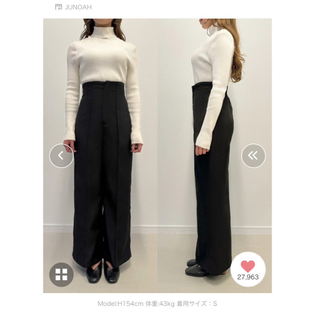 Louere 薄手ハイウエストストレートピンタックパンツ　ブラック レディースのパンツ(カジュアルパンツ)の商品写真