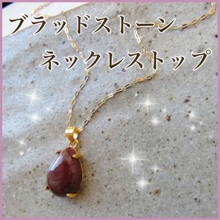 ブラッドストーン ネックレストップ ドロップ アゲート 瑪瑙 ゴールド 天然石(ネックレス)