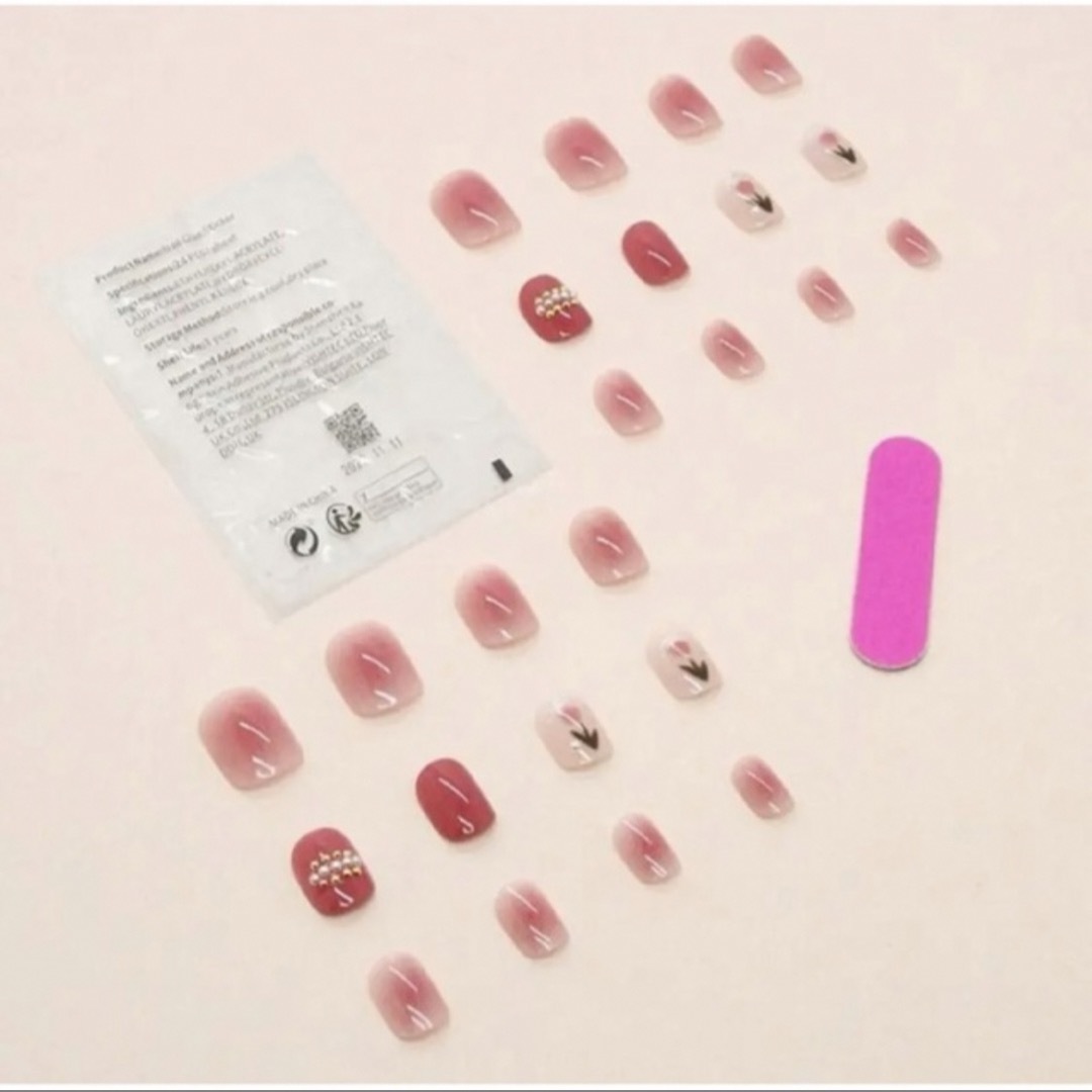 24ピース ネイルチップ ナチュラル チューリップ ピンク 花 春 パール 韓国 コスメ/美容のネイル(つけ爪/ネイルチップ)の商品写真