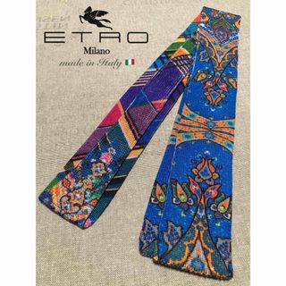 エトロ(ETRO)の【希少】ETRO／エトロ／ニットタイ／幾何学柄／ターコイズブルー／イタリア製(ネクタイ)