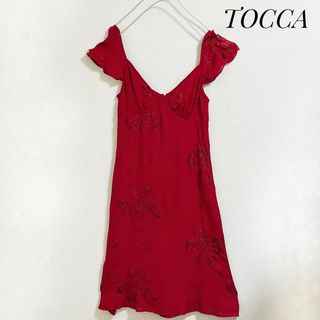 トッカ(TOCCA)のTOCCA   ドレス　赤　シルク　結婚式　2次会　パーティー　2   花柄(ミディアムドレス)