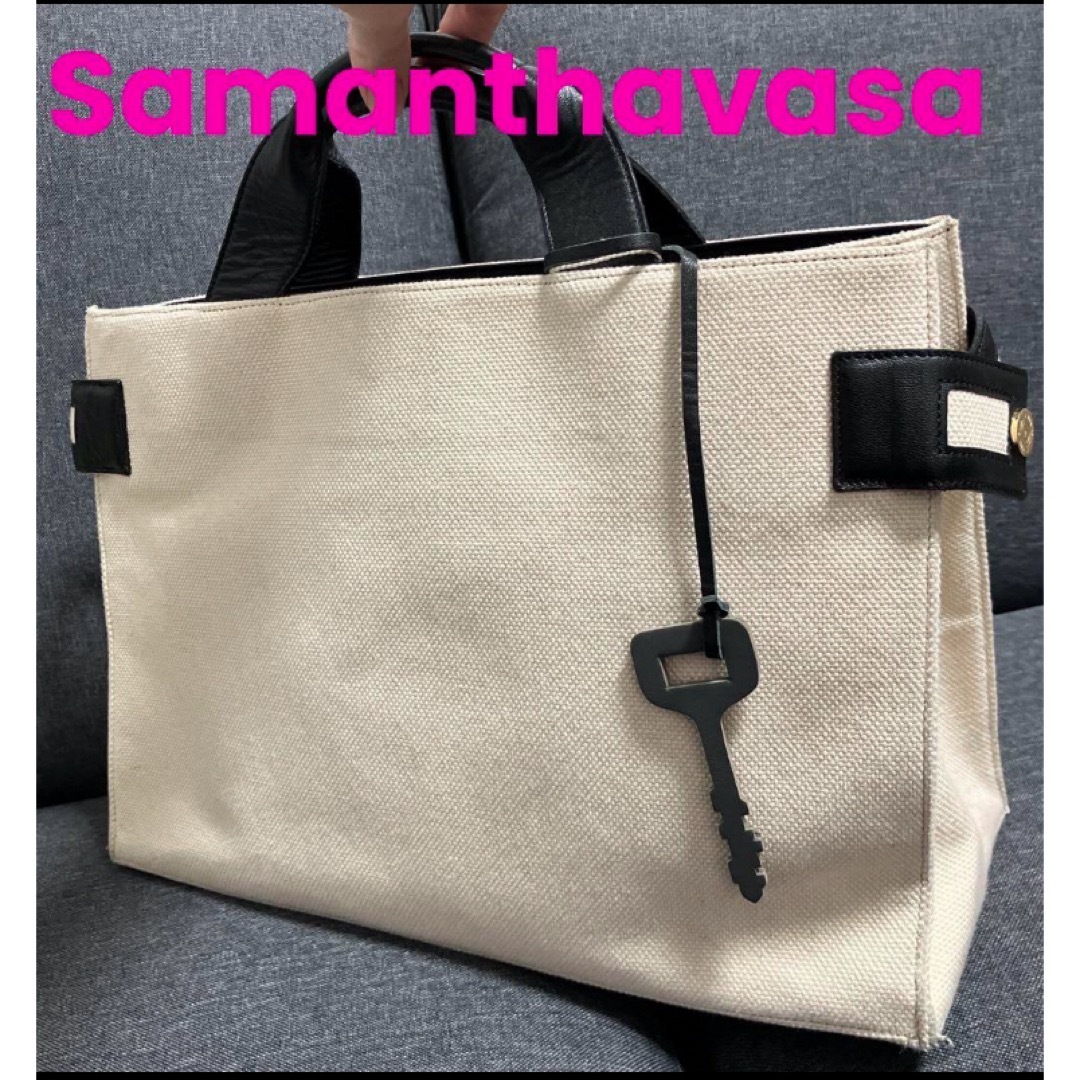 Samantha Thavasa(サマンサタバサ)のサマンサタバサ　トートバッグ　ハンドバッグ　ガーデンパーティー　本革　モノトーン レディースのバッグ(ハンドバッグ)の商品写真