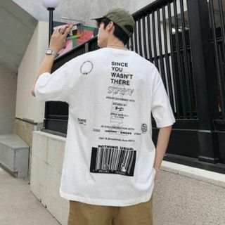 バーコード Tシャツ 韓国 ストリート ビッグシルエット 白(Tシャツ/カットソー(半袖/袖なし))