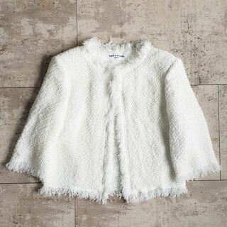 ソニアリキエル(SONIA RYKIEL)のソニアリキエル ☆ フリンジ ノーカラー ジャケット 36 ホワイト 7分袖(ノーカラージャケット)