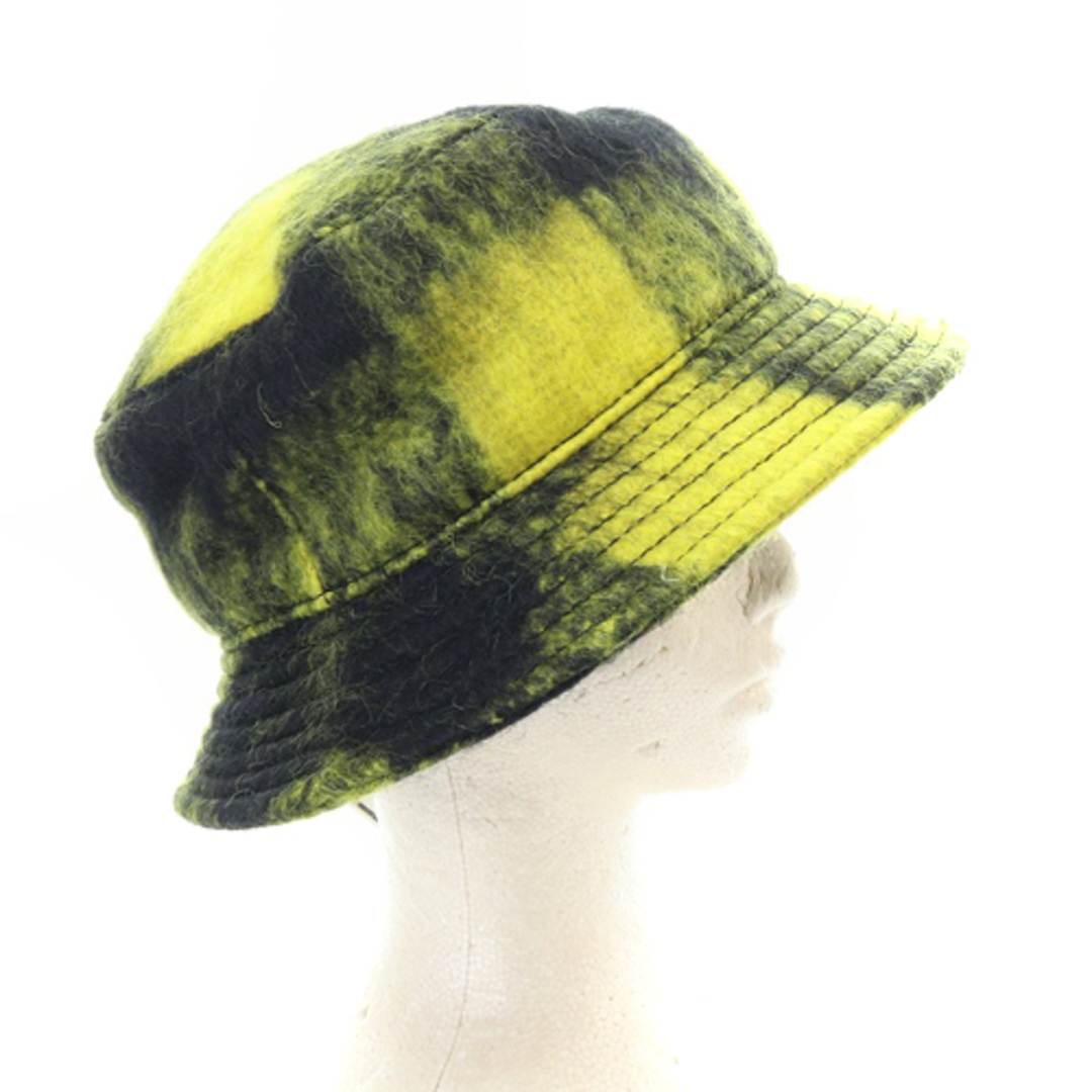 Maison Michel(メゾンミッシェル)のメゾンミッシェル 帽子 モヘヤ バケットハット チェック L 黄色 黒 レディースの帽子(その他)の商品写真