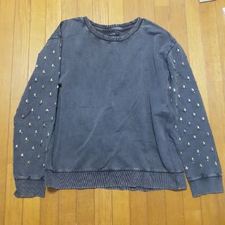 ザラ(ZARA)のZARA スリーブビジューデザイン スエット カットソー M グレー(トレーナー/スウェット)