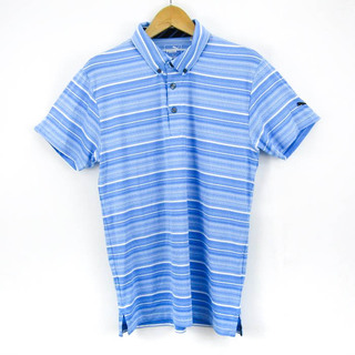 プーマ(PUMA)のプーマ 半袖ポロシャツ ボーダー柄 ストレッチ ゴルフウエア メンズ Mサイズ ブルー PUMA(ポロシャツ)