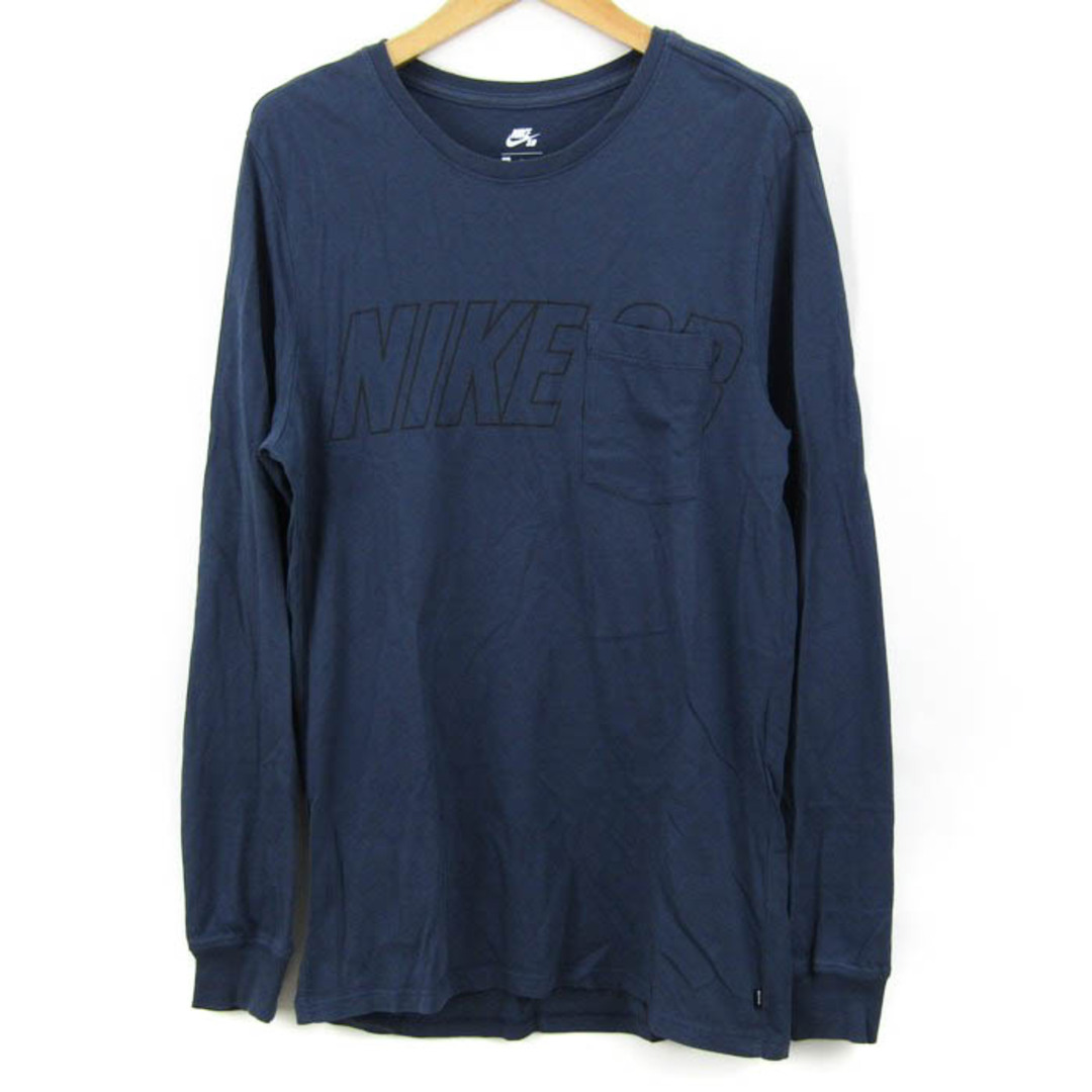 NIKE(ナイキ)のナイキ 長袖Tシャツ ロゴT 胸ポケット スポーツウエア メンズ Mサイズ ネイビー NIKE メンズのトップス(Tシャツ/カットソー(七分/長袖))の商品写真