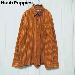 ハッシュパピー(Hush Puppies)のst588 Hush Puppies 長袖シャツ オレンジ ストライプ(シャツ)
