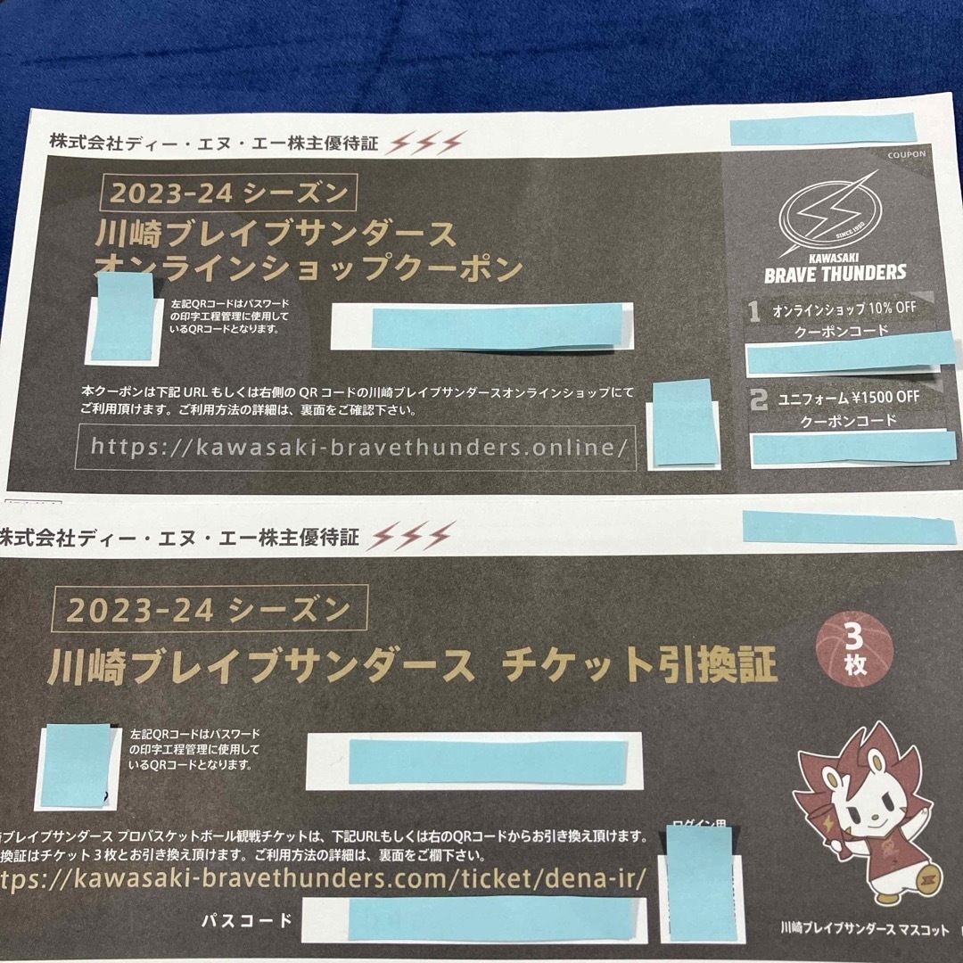 川崎ブレイブサンダース チケット3枚 女性名義 チケットのスポーツ(バスケットボール)の商品写真