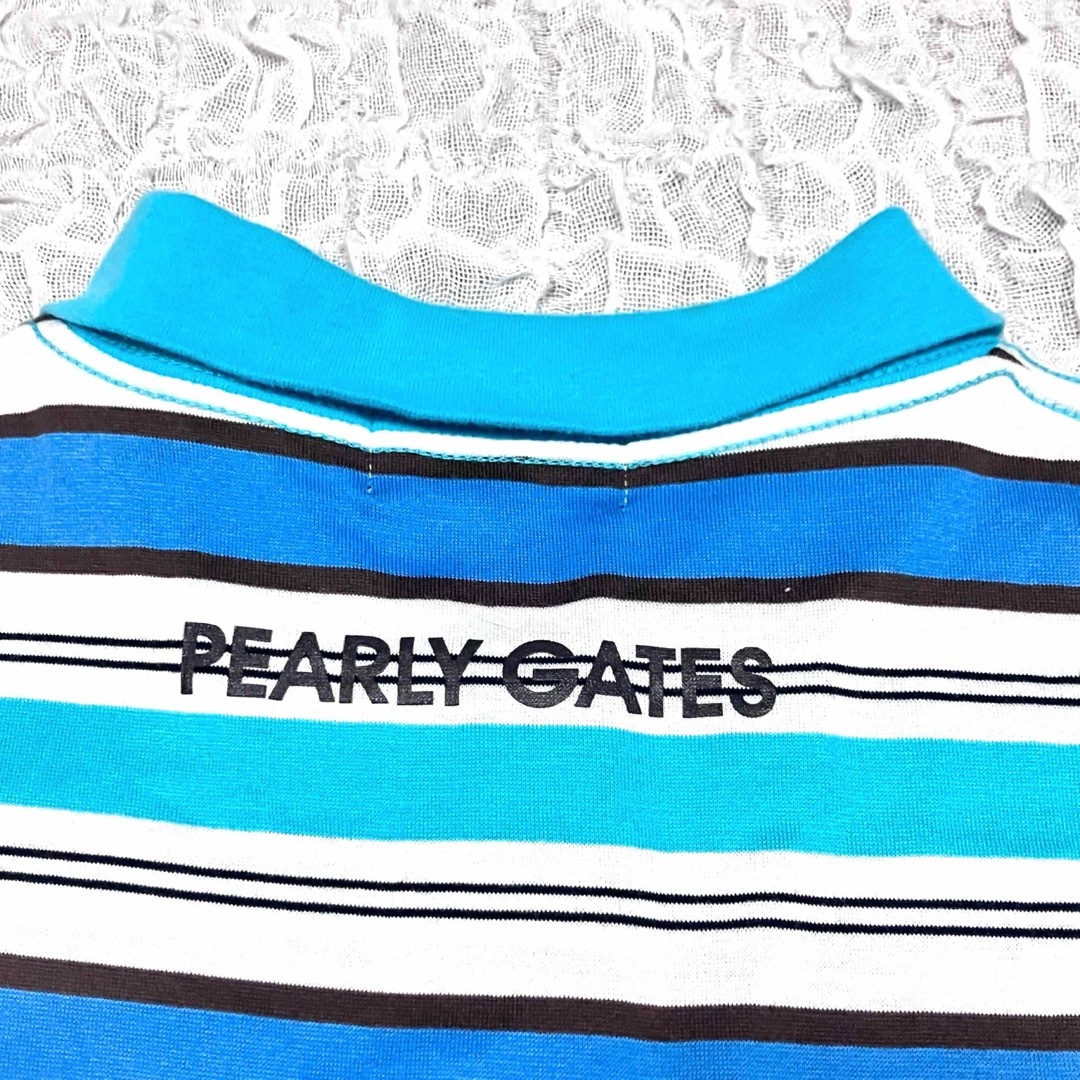 PEARLY GATES(パーリーゲイツ)のPEARLY GATES パーリーゲイツ　ゴルフ　ボーダーポロシャツ　ブルー　0 スポーツ/アウトドアのゴルフ(ウエア)の商品写真